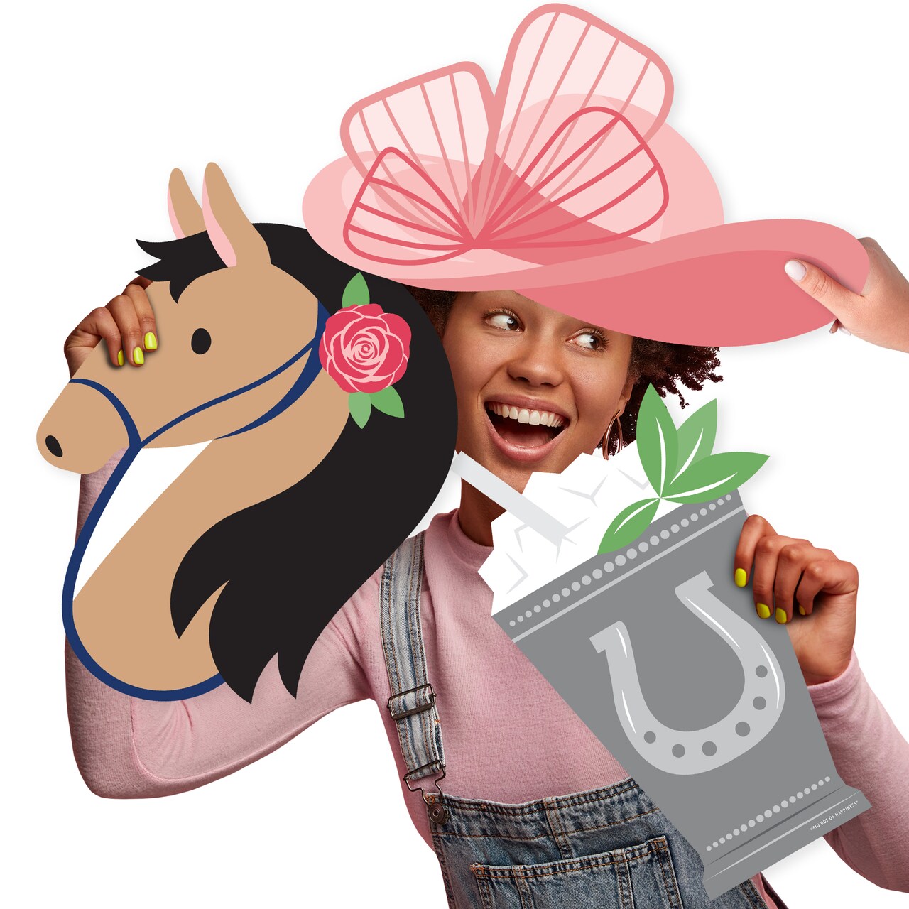 Big Dot of Happiness Kentucky Horse Derby - Fascinator Hat, Mint Julep, and Horse Decorations - Horse Race Party Large Photo Props - 3 Pc